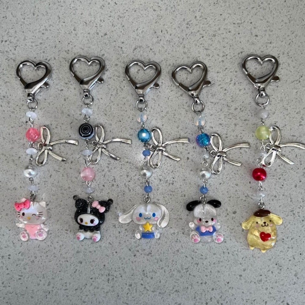 hello kitty & friends sanrio coquette lolita bow glitter keychains